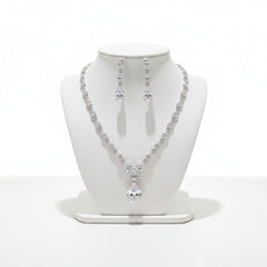 CUBIC ZIRCONIA COLLECTION - EXQUISITE DROP NECKLACE SET - CZNK234 SILVER