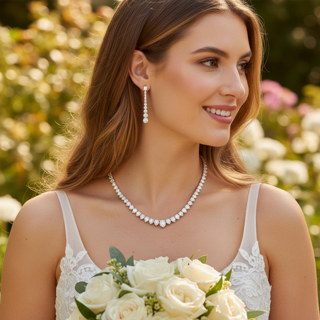 CUBIC ZIRCONIA COLLECTION - CHIC ELEGANCE NECKLACE SET - CZNK235 SILVER