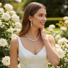 CUBIC ZIRCONIA COLLECTION - CHIC ELEGANCE NECKLACE SET - CZNK235 SILVER