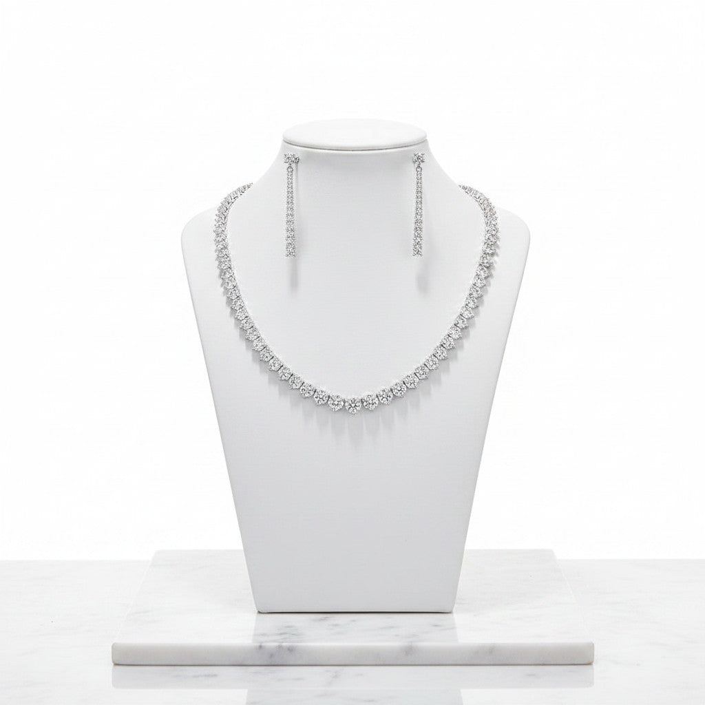 CUBIC ZIRCONIA COLLECTION - CHIC ELEGANCE NECKLACE SET - CZNK235 SILVER