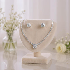 CUBIC ZIRCONIA COLLECTION - CLASSIC CRYSTAL NECKLACE SET - CZNK236 SILVER