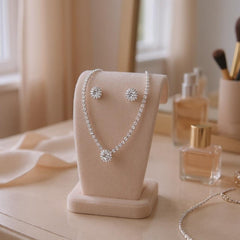 CUBIC ZIRCONIA COLLECTION - CLASSIC CRYSTAL NECKLACE SET - CZNK236 SILVER