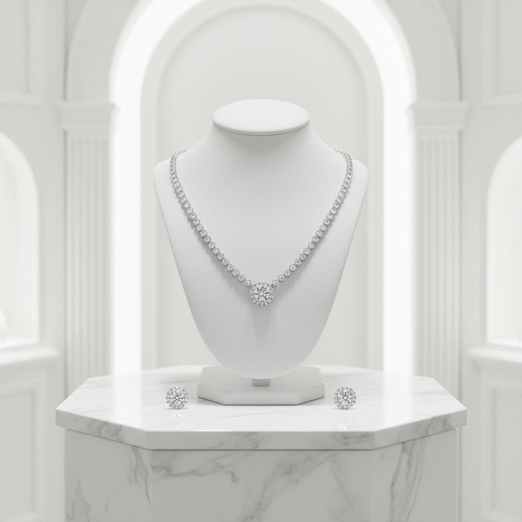 CUBIC ZIRCONIA COLLECTION - CLASSIC CRYSTAL NECKLACE SET - CZNK236 SILVER