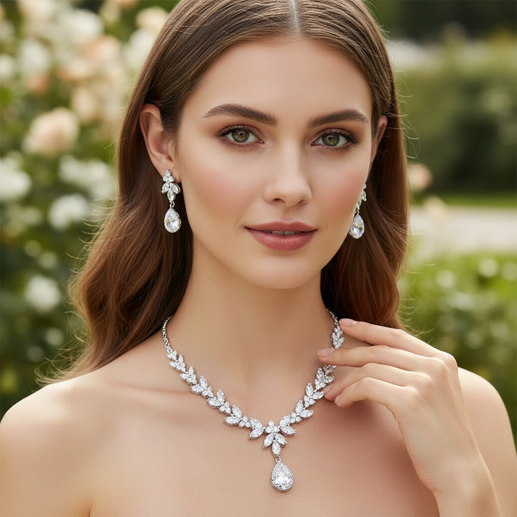 CUBIC ZIRCONIA COLLECTION - CRYSTAL SHIMMER NECKLACE - CZNK222 SILVER