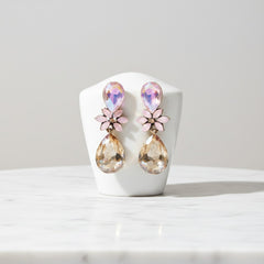 CUBIC ZIRCONIA COLLECTION - CRYSTAL DROP  EARRINGS - CZER793 CHAMPAGNE