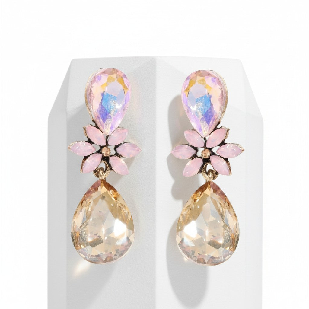 CUBIC ZIRCONIA COLLECTION - CRYSTAL DROP  EARRINGS - CZER793 CHAMPAGNE