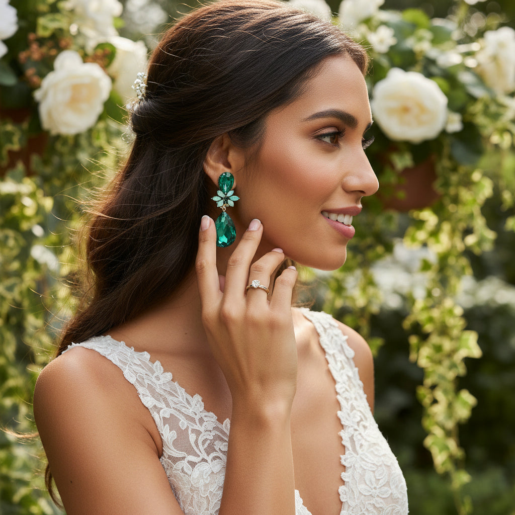 CUBIC ZIRCONIA COLLECTION - CRYSTAL DROP EARRINGS - CZER793 EMERALD