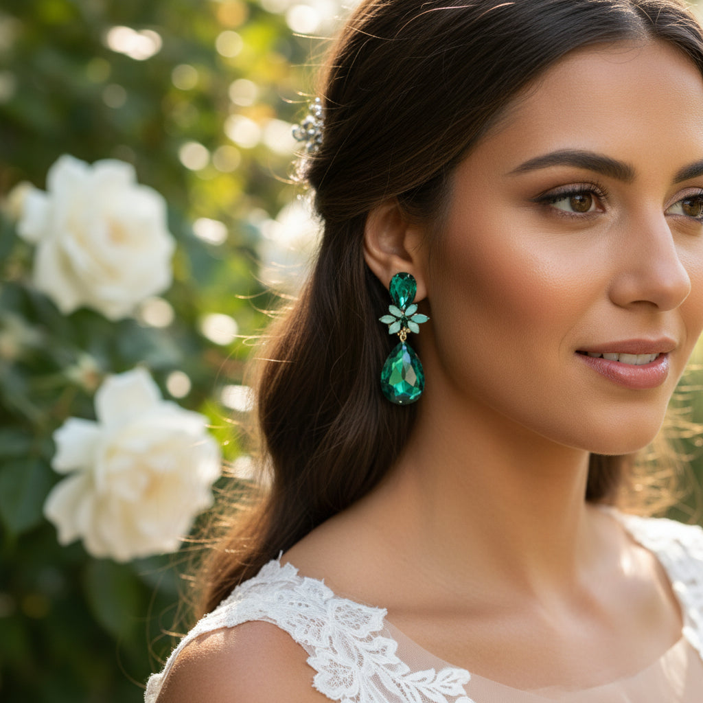 CUBIC ZIRCONIA COLLECTION - CRYSTAL DROP EARRINGS - CZER793 EMERALD