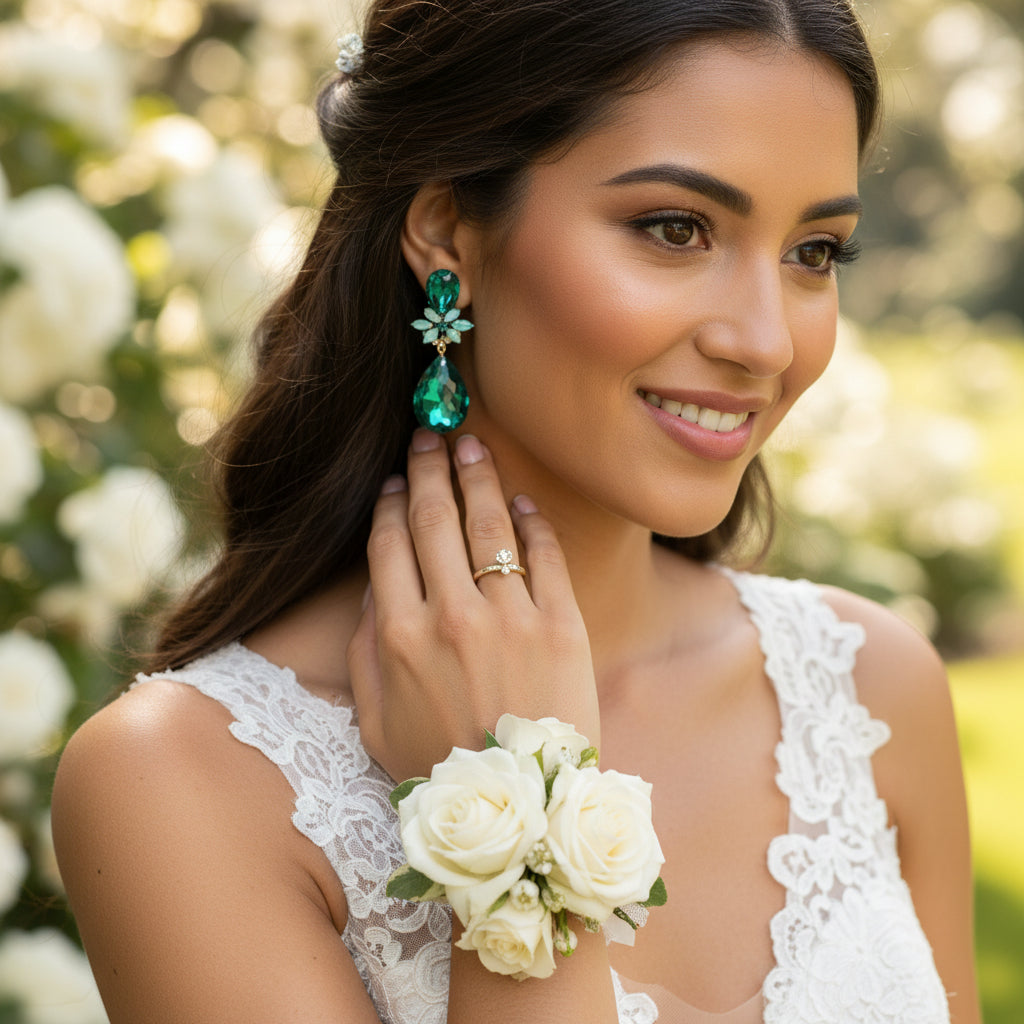 CUBIC ZIRCONIA COLLECTION - CRYSTAL DROP EARRINGS - CZER793 EMERALD