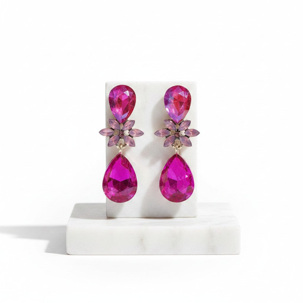 CUBIC ZIRCONIA COLLECTION - CRYSTAL DROP EARRINGS - CZER793 HOT PINK