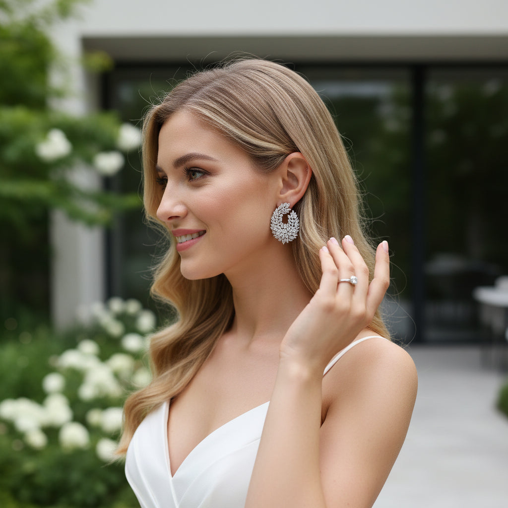 CUBIC ZIRCONIA COLLECTION - STARLET GLAM EARRINGS - CZER794 SILVER