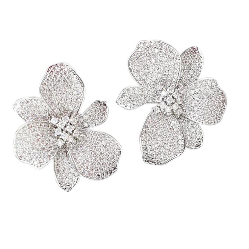 CUBIC ZIRCONIA COLLECTION - HOLLYWOOD ORCHID STATEMENT EARRINGS - CZER795 SILVER
