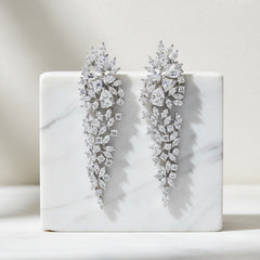 CUBIC ZIRCONIA COLLECTION - DAZZLE  CHANDELIER EARRINGS - CZER797 SILVER