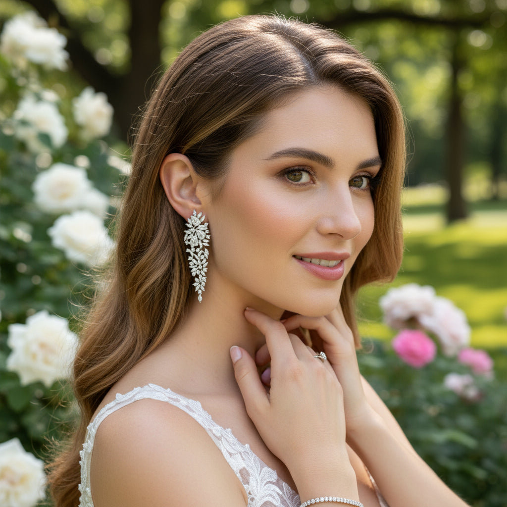 CUBIC ZIRCONIA COLLECTION - DAZZLE  CHANDELIER EARRINGS - CZER797 SILVER