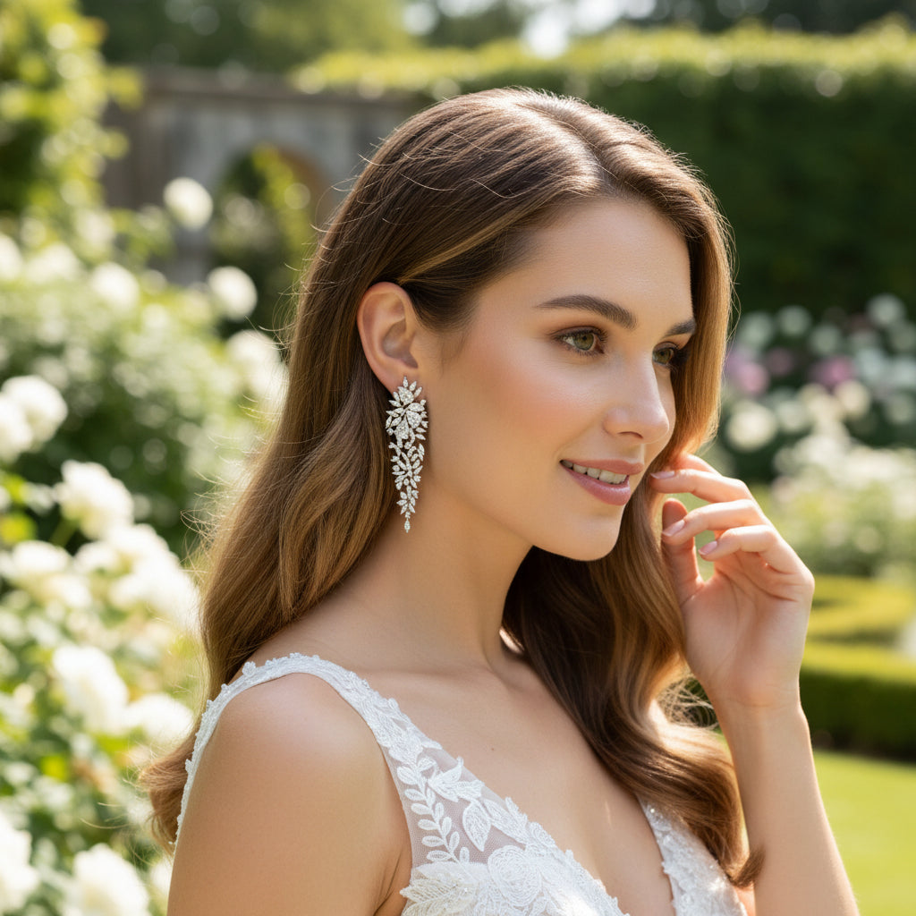 CUBIC ZIRCONIA COLLECTION - DAZZLE  CHANDELIER EARRINGS - CZER797 SILVER