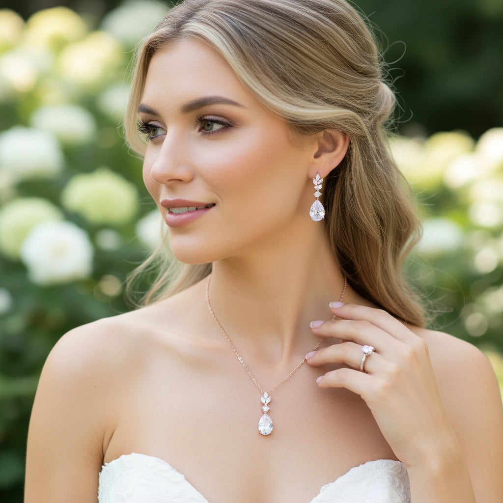 CUBIC ZIRCONIA COLLECTION - SIMPLY SPARKLE NECKLACE SET  - CZNK241 SILVER
