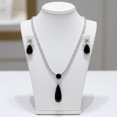 CUBIC ZIRCONIA COLLECTION - DAINTY STARLET GEM NECKLACE SET - CZNK244 JET