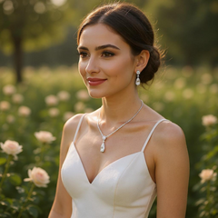 CUBIC ZIRCONIA COLLECTION - DAINTY STARLET GEM NECKLACE SET - CZNK244 JET