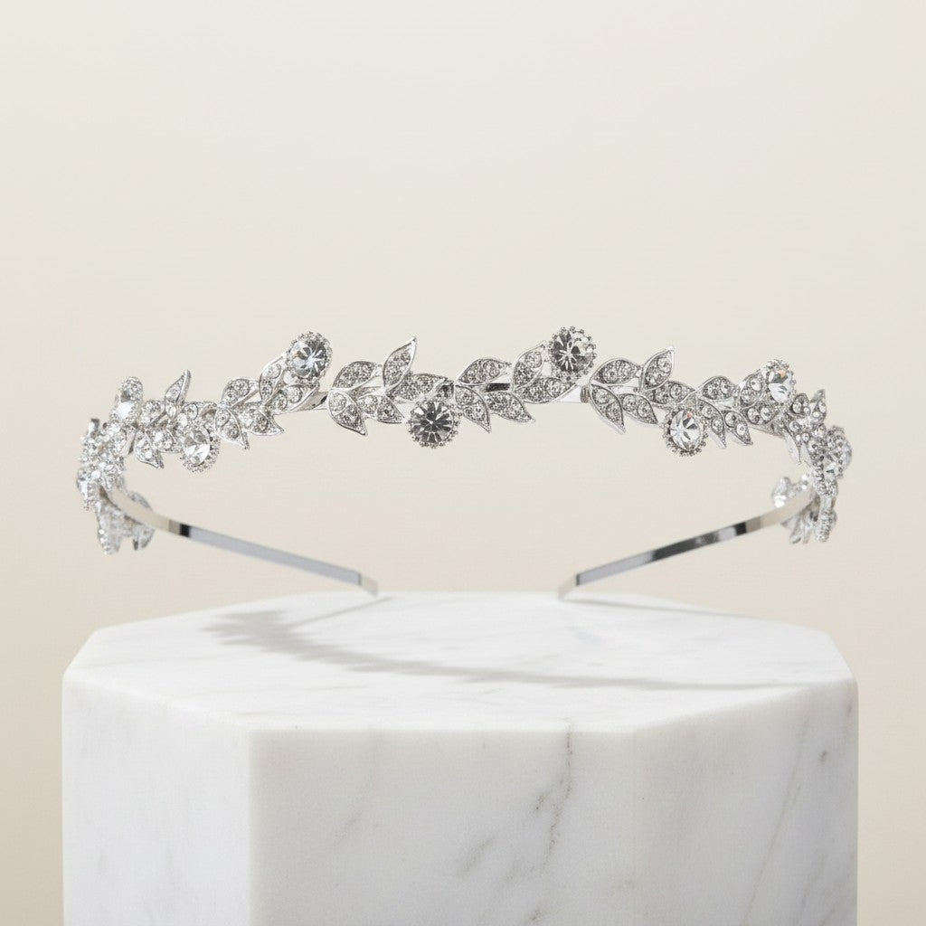 ATHENA COLLECTION - SHEER CRYSTAL HEADBAND - AHB137 SILVER