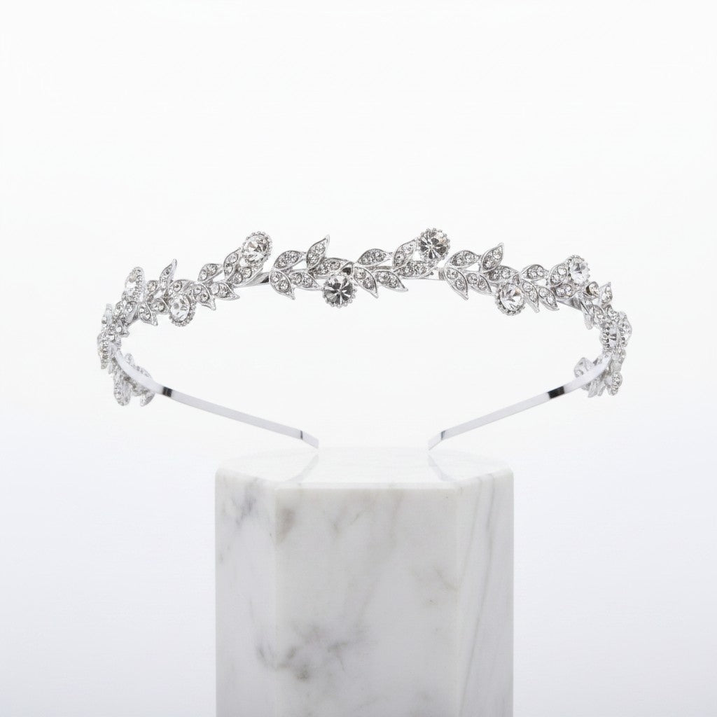 ATHENA COLLECTION - SHEER CRYSTAL HEADBAND - AHB137 SILVER