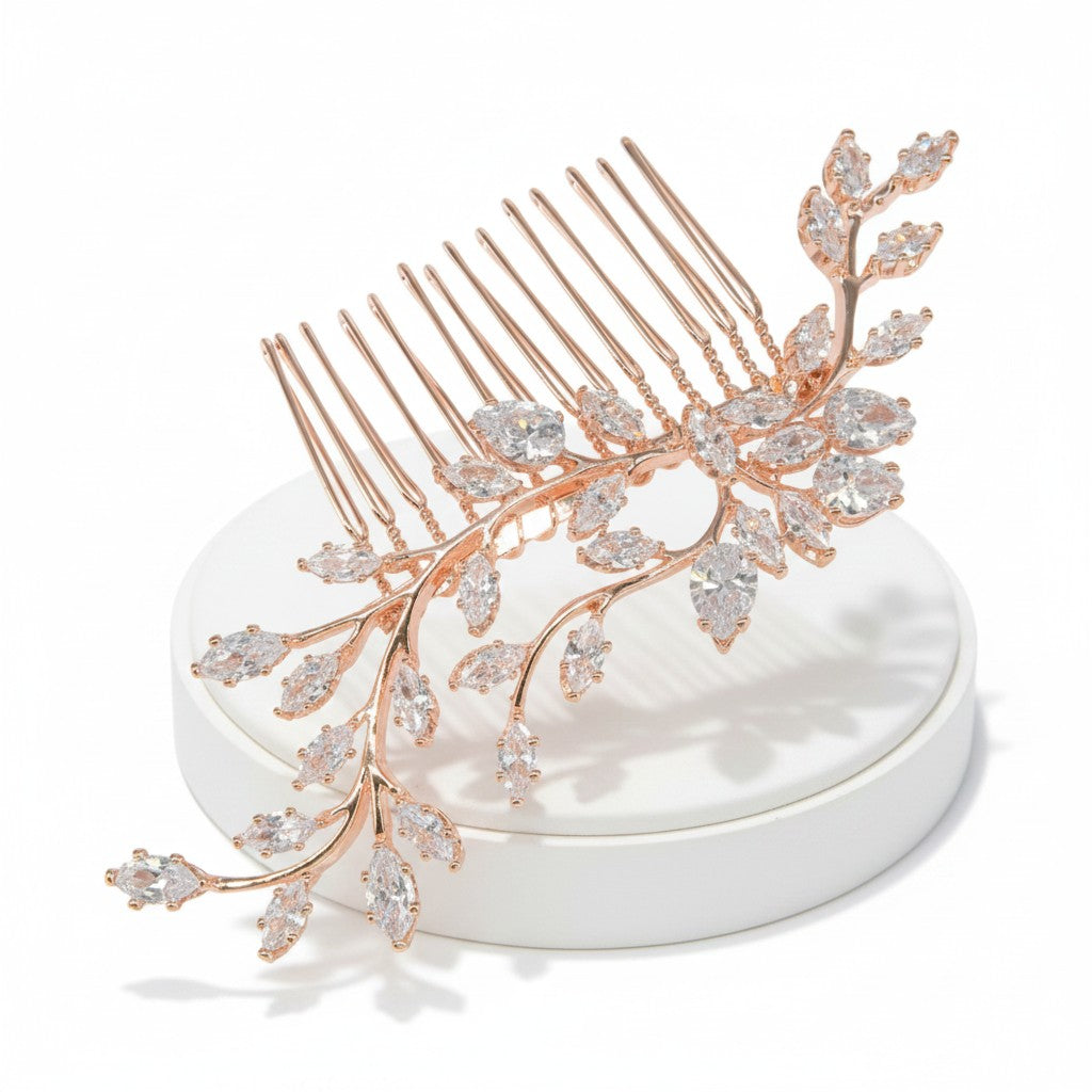 CUBIC ZIRCONIA COLLECTION - SPARKLE VINE COMB - HC244 ROSE GOLD