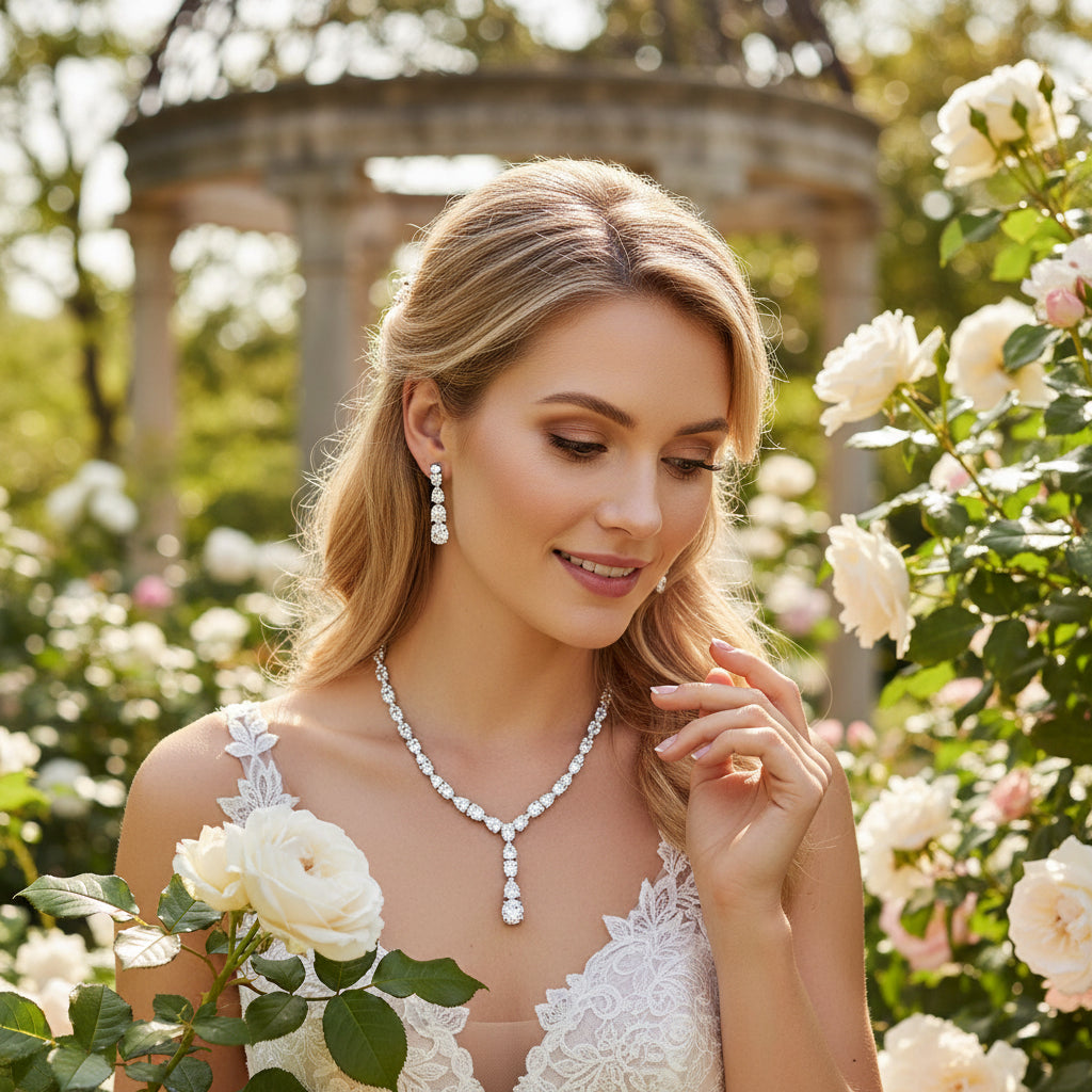 CUBIC ZIRCONIA COLLECTION - DAINTY DROP NECKLACE SET - CZNK160