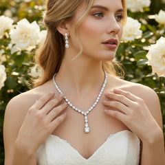 CUBIC ZIRCONIA COLLECTION - DAINTY DROP NECKLACE SET - CZNK160