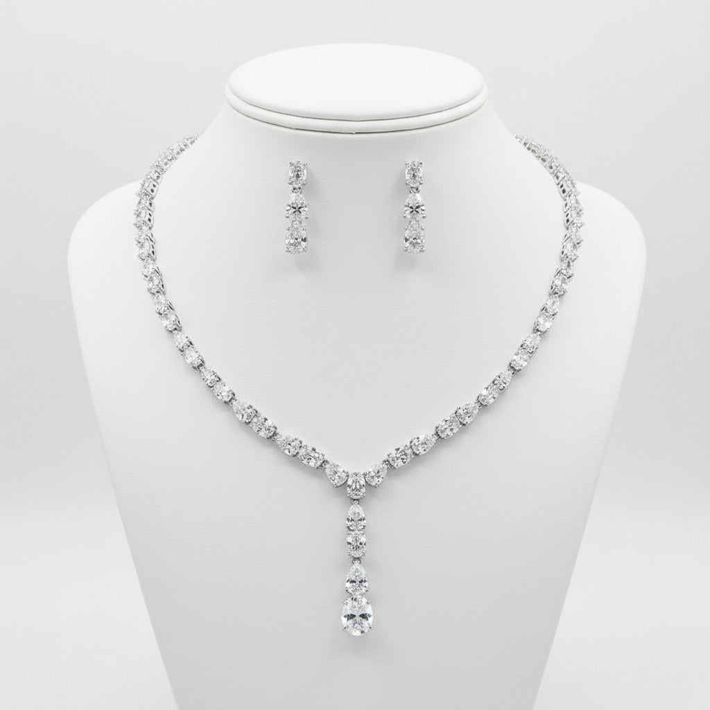 CUBIC ZIRCONIA COLLECTION - DAINTY DROP NECKLACE SET - CZNK160