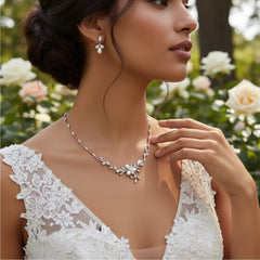 CUBIC ZIRCONIA COLLECTION - EXQUISITE PEARL NECKLACE SET - CZNK161