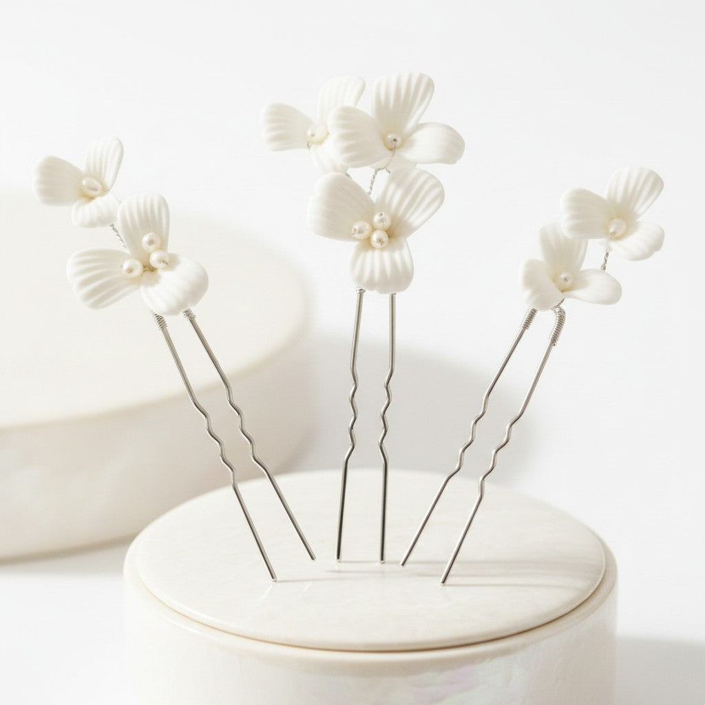 ATHENA COLLECTION - CHIC FLOWER HAIR PIN SET - PIN62 SILVER