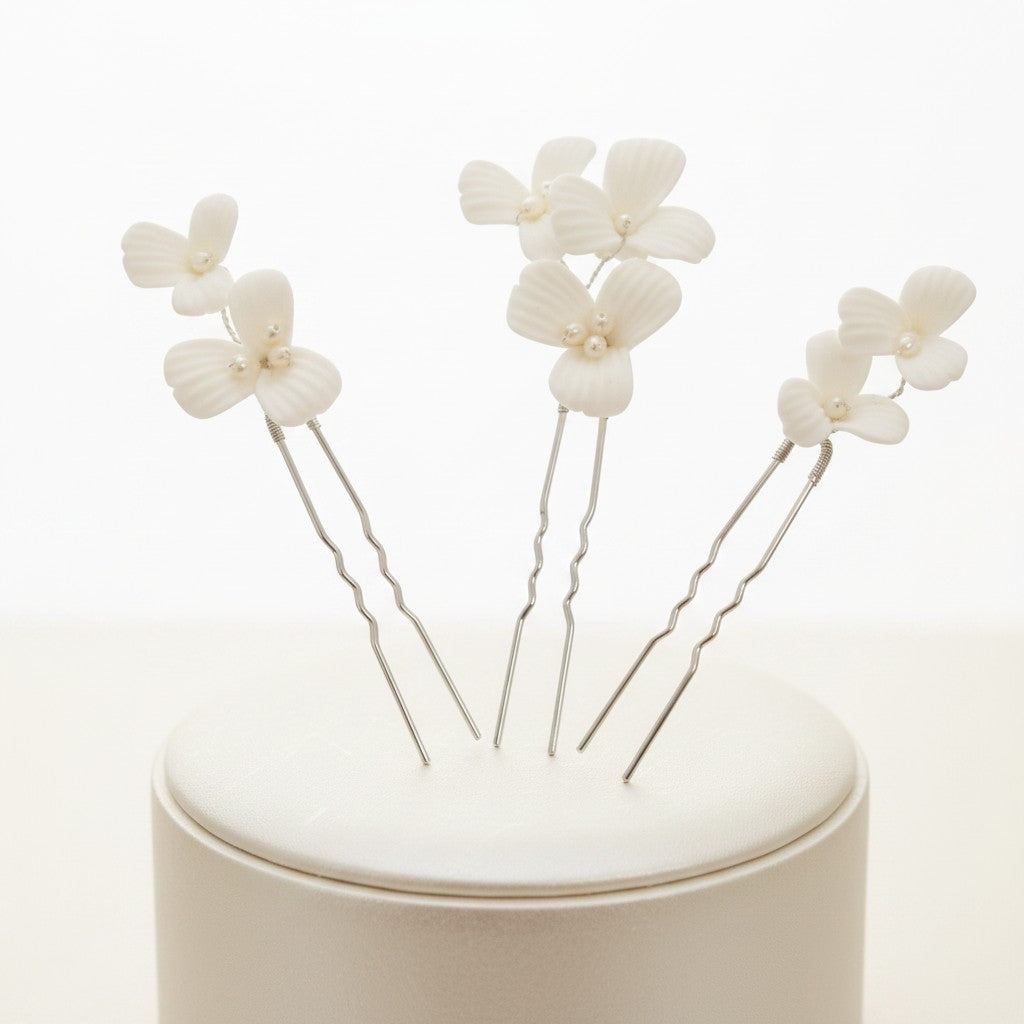 ATHENA COLLECTION - CHIC FLOWER HAIR PIN SET - PIN62 SILVER