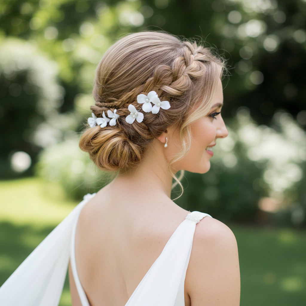 ATHENA COLLECTION - CHIC FLOWER HAIR PIN SET - PIN62 SILVER