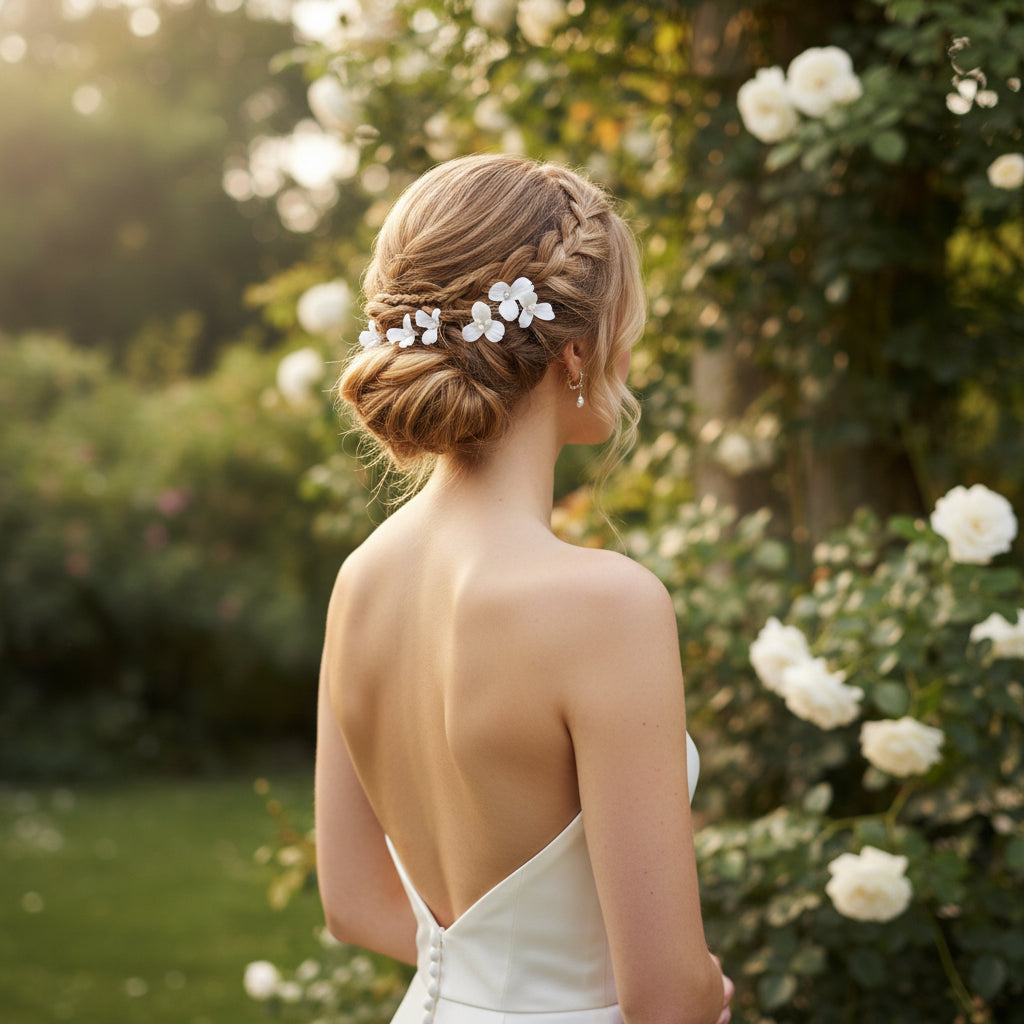 ATHENA COLLECTION - CHIC FLOWER HAIR PIN SET - PIN62 SILVER