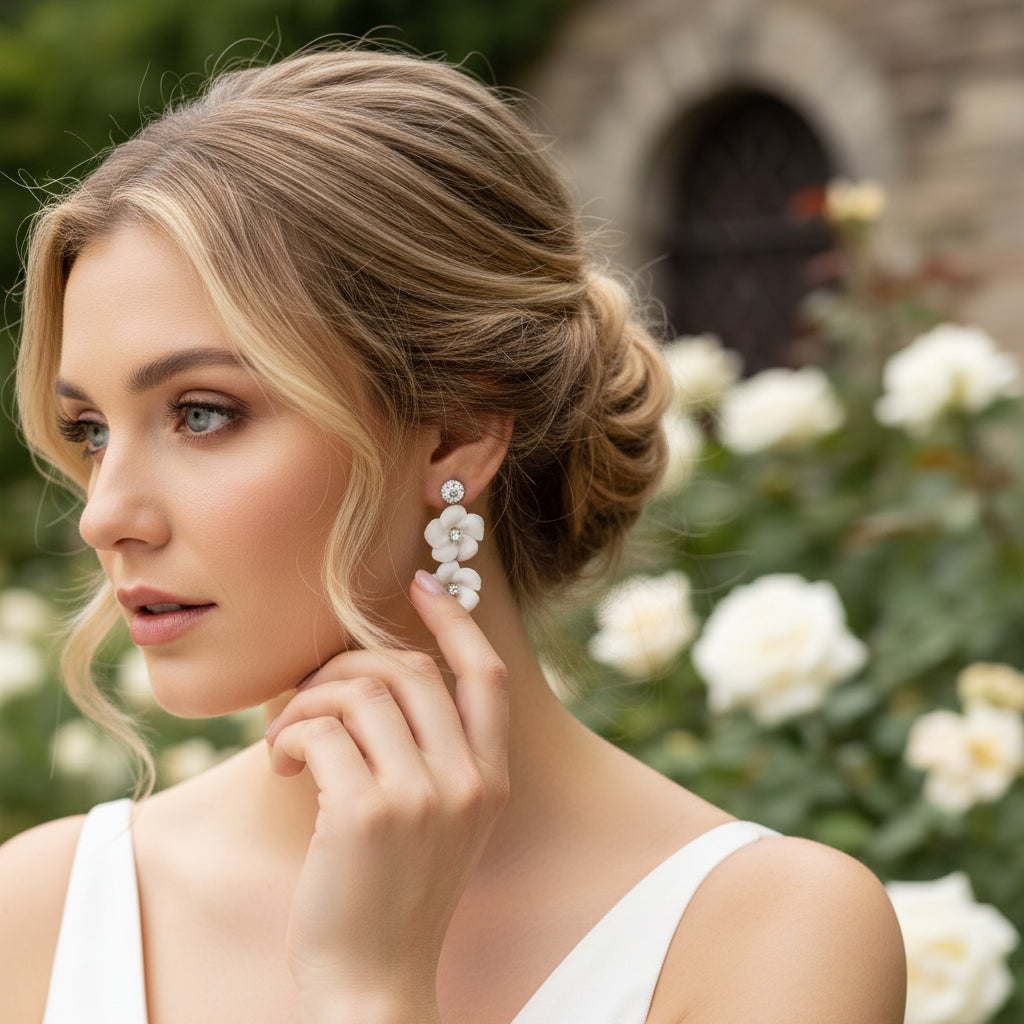 ATHENA COLLECTION - DAINTY FLOWER DROP EARRINGS - CZER651 SILVER