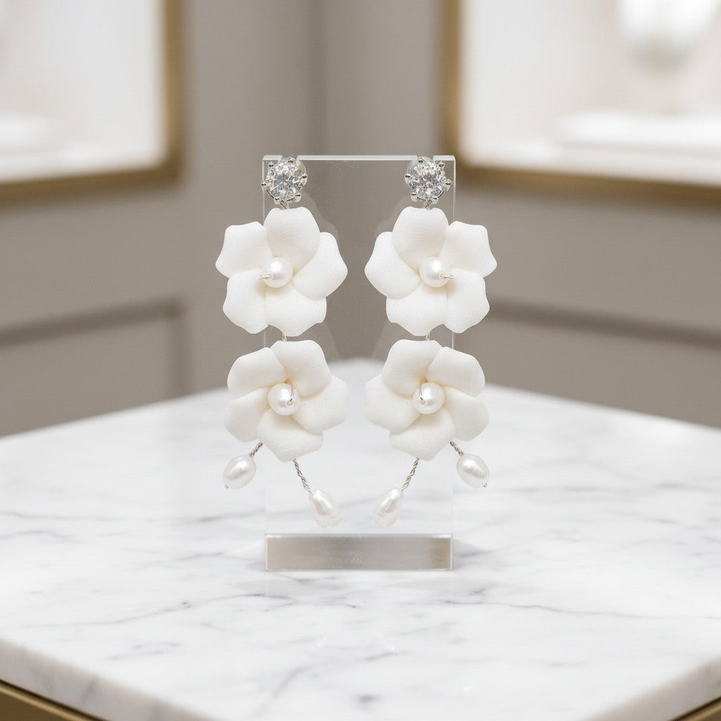 ATHENA COLLECTION - DAINTY FLOWER DROP EARRINGS - CZER651 SILVER
