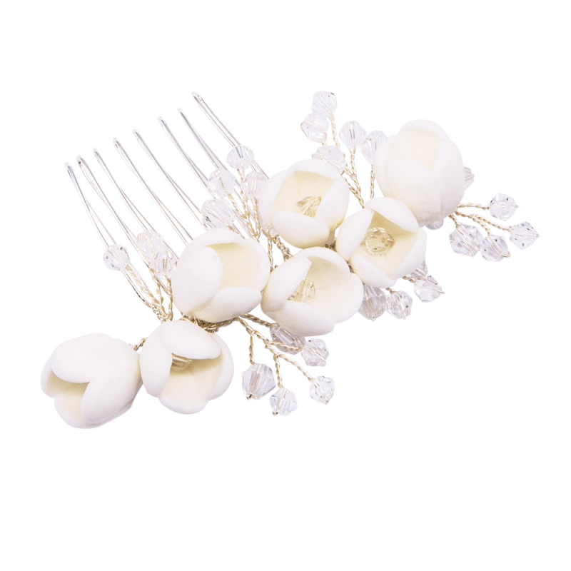 ATHENA COLLECTION - FLORAL ROSE BUD COMB - HC246 SILVER