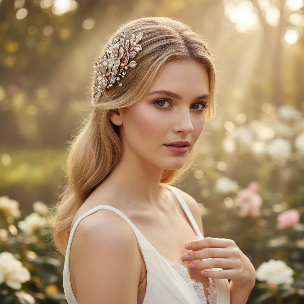 ATHENA COLLECTION - PINK BLUSH HAIR COMB - HC248