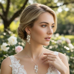 ATHENA COLLECTION - DIVINE LEAF NECKLACE SET  - CZNK163 SILVER