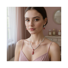 CUBIC ZIRCONIA COLLECTION - DAINTY STARLET GEM NECKLACE SET - CZNK244 JET
