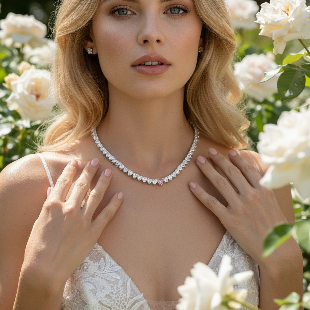 CUBIC ZIRCONIA COLLECTION - LUXE HEART NECKLACE - CZNK238 BLUSH PINK