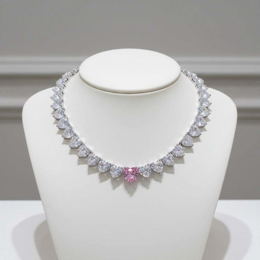 CUBIC ZIRCONIA COLLECTION - LUXE HEART NECKLACE - CZNK238 BLUSH PINK