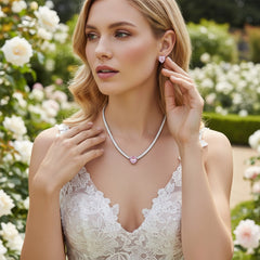 CUBIC ZIRCONIA COLLECTION - ALLURE HEART NECKLACE SET - CZNK245 BLUSH PINK