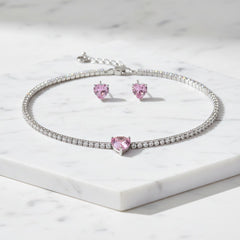 CUBIC ZIRCONIA COLLECTION - ALLURE HEART NECKLACE SET - CZNK245 BLUSH PINK