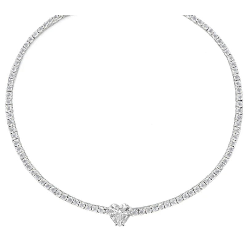 CUBIC ZIRCONIA COLLECTION - ALLURE HEART NECKLACE SET - CZNK245 SILVER