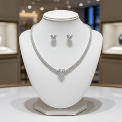 CUBIC ZIRCONIA COLLECTION - ALLURE HEART NECKLACE SET - CZNK245 SILVER