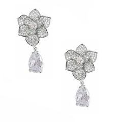 CUBIC ZIRCONIA COLLECTION - VINTAGE INSPIRED NECKLACE SET - CZNK246 SILVER