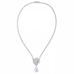 CUBIC ZIRCONIA COLLECTION - VINTAGE INSPIRED NECKLACE SET - CZNK246 SILVER
