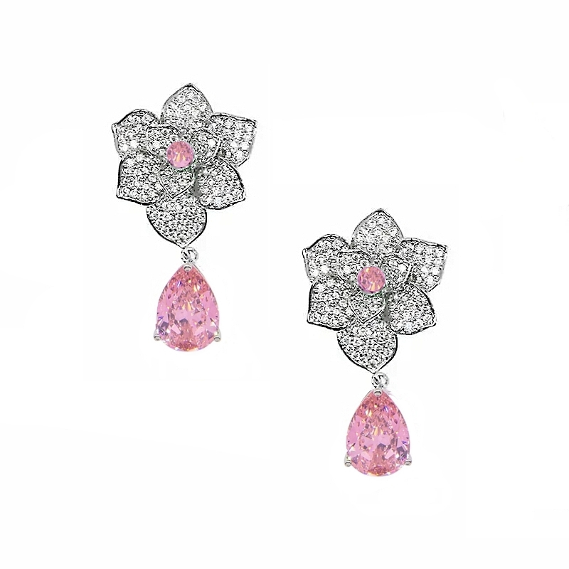 CUBIC ZIRCONIA COLLECTION - VINTAGE INSPIRED NECKLACE SET - CZNK246 PINK