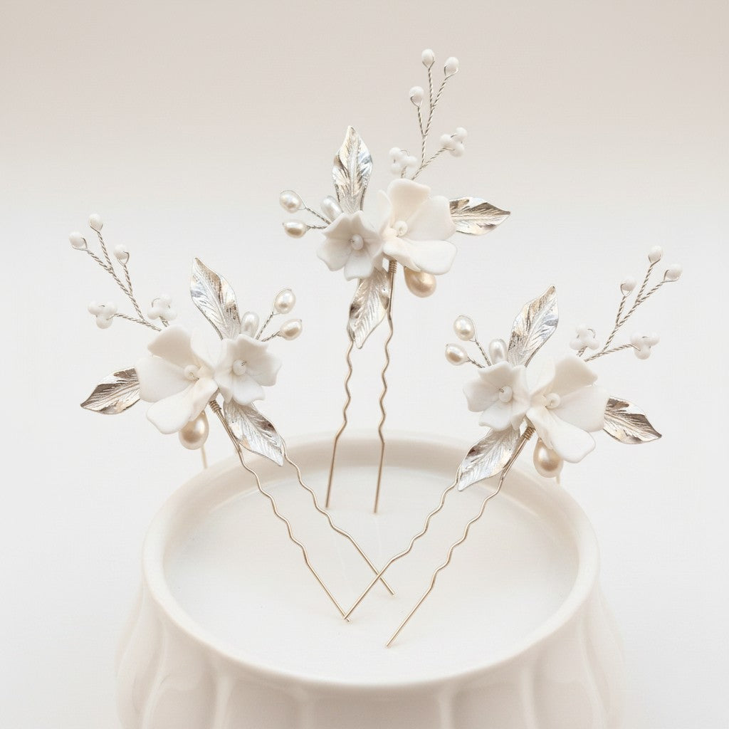 ATHENA COLLECTION - ELEGANCE HAIR PIN SET (THREE PIECES) - PIN 78 SILVER