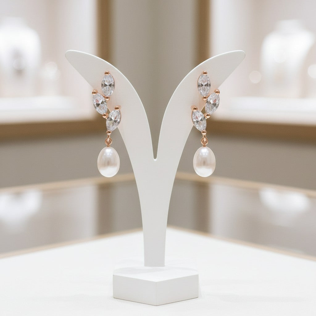 CUBIC ZIRCONIA COLLECTION - PRECIOUS PEARL EARRINGS - CZER736 ROSE GOLD